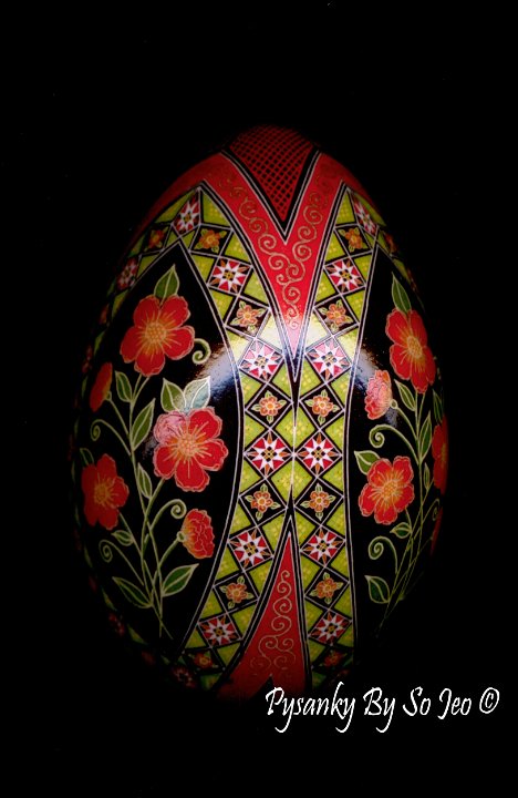 Scarlet Posies Pysanka Pysanky Ukrainian Easter Egg Batik Art by So Jeo